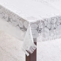 Home Centre Corsica Ezra Fringe White Floral 6-Seater Table Cover-11