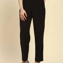 Global Republic Women Relaxed Straight Leg High-Rise Easy Wash Pleated Trousers-image-77