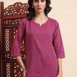 KALINI Women Striped Thread Work Pure Cotton Kurti-image-15
