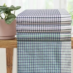Athom Living White & Blue 4 Pieces Checked Cotton 210 GSM Bath Towels-image-42