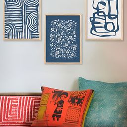 Kotart White & Blue 3 Pieces Wooden Modern Abstract Painting Wall Arts-picture-14
