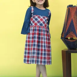 Baawri kids girls Checked Flared Sleeve A-Line Dress-33