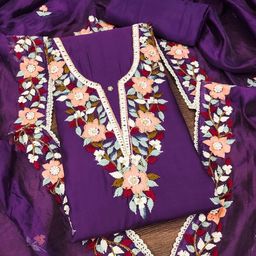 SHADOW & SAINING Embroidered Pure Silk Semi-Stitched Dress Material-image-77