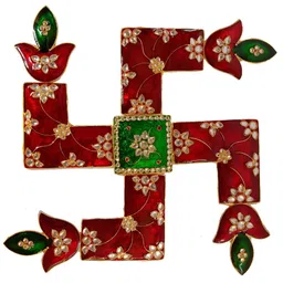 Kala Samarpan Red & Green Embellished Rangoli Centerpiece-48