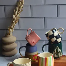 WEAVING HOMES Beige & Red 6 Pieces Printed Ceramic Glossy Mugs 230ml each-picture-21