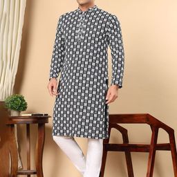 TATTVA Men Embroidered Regular Thread Work Pure Cotton Kurta with Pyjamas-14
