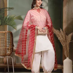 Clora Creation Striped Embellished Sequinned Net Dupatta image 3