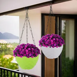 Kuber Industries White & Green 2 Pieces Textured Hanging Planters-23