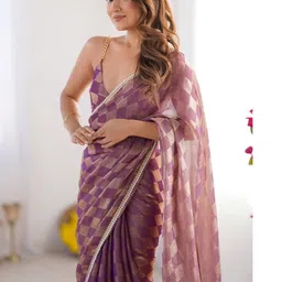 Kalista Checked Woven Design Beads and Stones Pure Chiffon Saree-picture-45