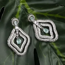 StileAdda Elegant Silver-Plated Diamond Shaped Cubic Zirconia Studded Drop Earrings-image-50