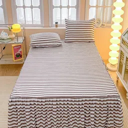 JC HOME Brown & White 150 TC King Bedsheet with 2 Pillow Covers-image-22