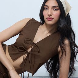 The Souled Store Walnut Cotton Linen Vest Waistcoat-image-24