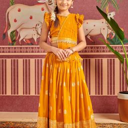 MASTARANG Girls Woven Design Cap Sleeves Ready to Wear Lehenga & Blouse With Dupatta-image-26