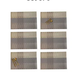 MARKET99 Gold Toned & Brown 6 Pieces Textured Rectangle Table Placemats-image-54