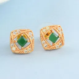 MEMOIR Gold Plated Emerald Studded Contemporary Drop Earrings-image-52