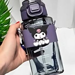 Cute Kuromi 600ml BPA Free Water Bottle with Straw | Leakproof Flip Top Bottle-image-80