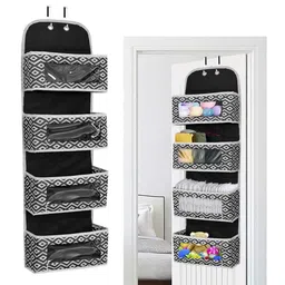 prettykrafts Black Printed Reusable Multi-Utility Over Door Hanging Organizer-44