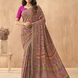 Mitera Floral Poly Crepe Bagru Saree-image-48