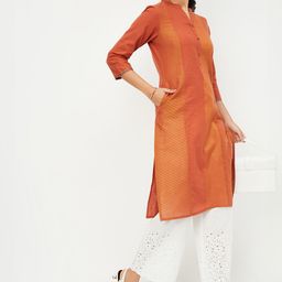 max Striped Woven Design Mandarin Collar Pure Cotton Straight Kurta-image-40