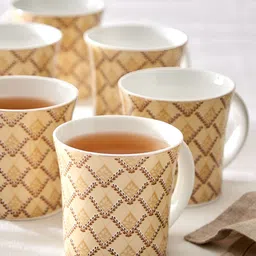Home Centre Corsica Jurgen Brown 6 Pcs Geometric Printed Bone China Glossy Mugs 180 ml-54