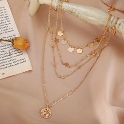 Vembley Gorgeous Gold Plated Multi Layered Star and World Necklace for Women and Girls Gold-plated Plated Alloy Layered-image-14