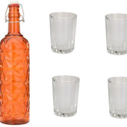 Bottle & 4 Glass Serving Lemon Set, Orange, Clear, Glass - A491 Jug Glass Set-image-6