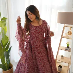 Floral Print, Printed Georgette Stitched Anarkali Gown-image-46