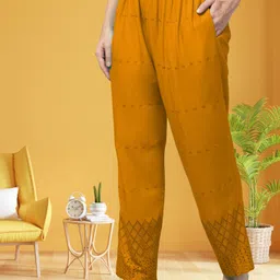 fambee Women Relaxed Yellow Viscose Rayon Trousers-picture-24