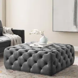 Tufted Fabric Ottoman In Midnight Grey Color-image-65