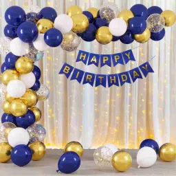 Printed Blue Birthday Decoration Kit With Net Decoration Curtain And Led Light For Boys Balloon-image-56