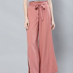 Harpa Women Dusty Pink Regular Fit Solid Parallel Trousers-image-61