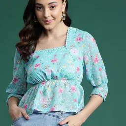 DressBerry Floral Print Cinched Waist Top-picture-52
