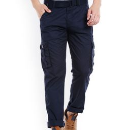 beevee Men Navy Blue Regular Fit Solid Cargos-image-67