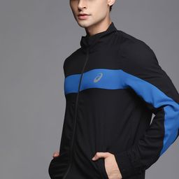 ASICS Men Black & Blue Lightweight Sporty Running Jacket-52