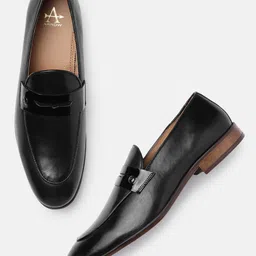 Arrow Men Black Solid Auckland 2.0 Leather Loafers-image-49