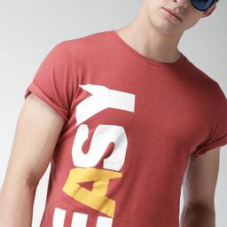Mast & Harbour Men Rust Red Printed Round Neck T-shirt-image-67