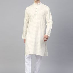 MANQ Men Off-White Self Striped Kurta with Pyjamas-image-11