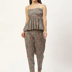 Saanjh Women Grey & Green Ethnic Printed Cotton Co-Ords-picture-26