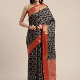 MIMOSA Navy Blue & Beige Art Silk Woven Design Kanjeevaram Saree-image-17