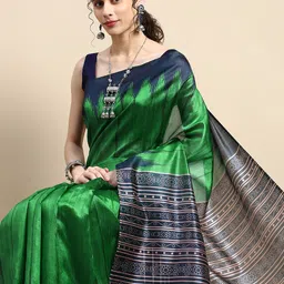 VISHNU WEAVES Jute Silk Tussar Saree-image-58