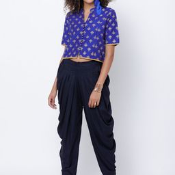 Vishudh Women Blue & Navy Blue Printed Top with Dhoti Pants-image-44