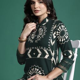 Indo Era Floral Printed Sequinned Kurta with Trousers-image-36