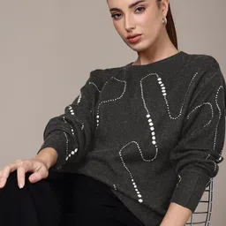 bebe Women Self Design Abstract Pullover Sweaters-image-29