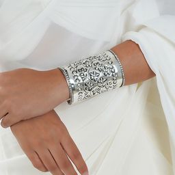 TEEJH Silver-Plated Oxidised Cuff Bracelet-15