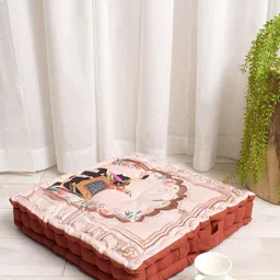 BLANC9 Pink & Rust Red Elephant Printed Floor Cushion-22