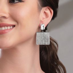 Rubans Voguish Silver Plated Glamorous AD & Zicronia Studded Multilayerd Drop Earrings-40