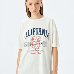 Koton Women Typography Printed Round Neck Cotton Oversized T-shirt-picture-21
