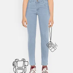YK Girls Blue Washed Stretchable Jeans-image-15