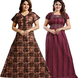 Inner Beats Women Pack Of 2 Multicoloured Cotton Blend Nightdress-picture-20