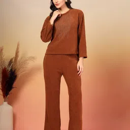 Juelle Self-Design Round Neck Top With Trousers Co-Ords-10